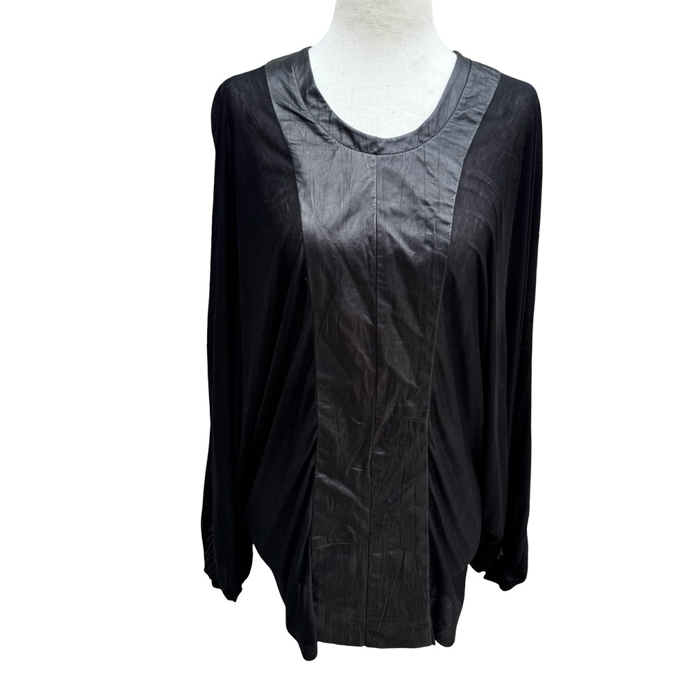 Poleci Y2K Goth Edgy Avant Garde Mixed Media Batwing‎ Sleeve Top Leather Panel S